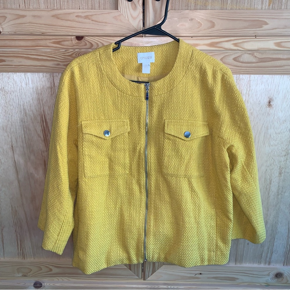 Chico's Yellow Textured Zip-Front Jacket